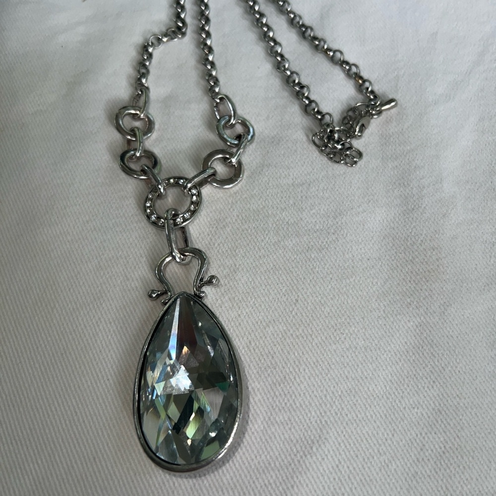Lula N Lee Long Silver chain necklace with Teardrop Crystal. - Picture 3 of 7